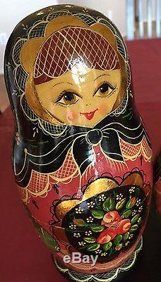 Vintage Cir. 1992 Hand Painted Russian Nesting Dolls Sergiev Posad Signed 10pc