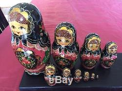 Vintage Cir. 1992 Hand Painted Russian Nesting Dolls Sergiev Posad Signed 10pc