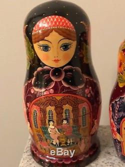 Vintage Cir. 1992 Hand Painted Russian Nesting Dolls Sergiev Posad Signed 8 pc