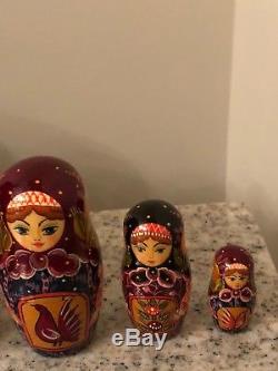 Vintage Cir. 1992 Hand Painted Russian Nesting Dolls Sergiev Posad Signed 8 pc