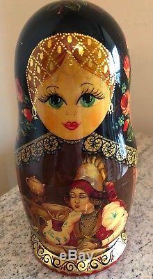 Vintage Circa 1992 Hand Painted Russian Matreshka Nesting Doll Zagorsk Signed -7