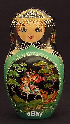 Vintage Collectable Russian Fairy Tales Nesting Doll 15 pc 11 Signed 1994