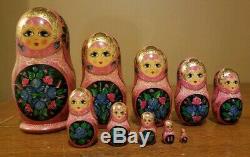 Vintage Complete Ceprueb Nocag Hand Painted Signed Russian Nesting Doll 10 Piece