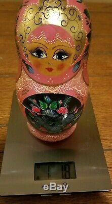 Vintage Complete Ceprueb Nocag Hand Painted Signed Russian Nesting Doll 10 Piece