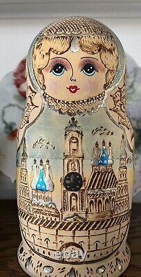Vintage Complete Ceprueb Nocag Hand painted Signed Russian Nesting Doll 10-piece