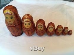 Vintage EARLY Matryoshka Russian Nesting Dolls 7 Piece Set Hand Painted RARE