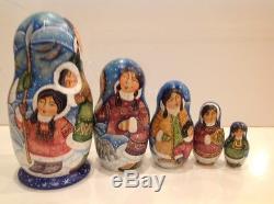 Vintage Eskimo 5 Pcs Wooden Russian Nesting Doll Matryoshka Stacking Dolls