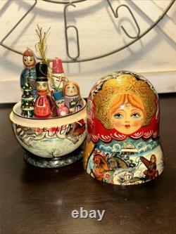 Vintage Exquisite Winter Scene Matryoshka Ornament Nesting Doll