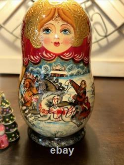 Vintage Exquisite Winter Scene Matryoshka Ornament Nesting Doll