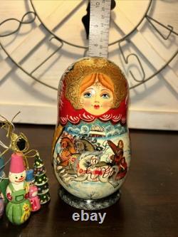 Vintage Exquisite Winter Scene Matryoshka Ornament Nesting Doll