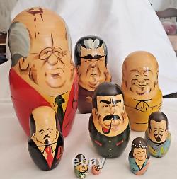 Vintage Gorbachev + 8 More Russian Leaders 17-Piece Nesting Dolls Unusual Group