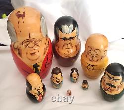 Vintage Gorbachev + 8 More Russian Leaders 17-Piece Nesting Dolls Unusual Group