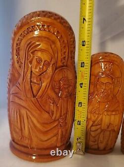 Vintage Hand Carved Religious Icon Wood Russian Nesting Dolls Rare
