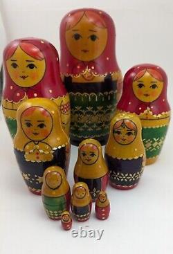 Vintage Hand Painted Matryoshka doll 12 Level Set, USSR Origin, Large Size
