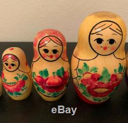 Vintage Hand Painted Russian Matryoshka Dolls 10 piece set