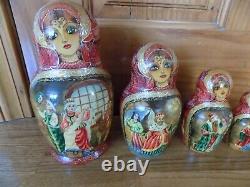 Vintage Hand Painted Russian Nesting Dolls Matryoshka Sergiev Posad 7 Pcs 8
