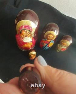 Vintage Hand Painted Signed Russian Nesting Dolls 5 Piece SetReligious Madonna