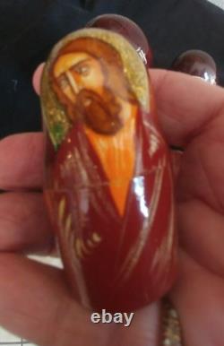 Vintage Hand Painted Signed Russian Nesting Dolls 5 Piece SetReligious Madonna