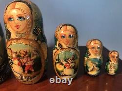 Vintage Hand Painted Unique Russian Matryoshka Nesting Dolls