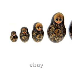 Vintage Handmade 7 Piece Set Russian Matryoshka Nesting Dolls Black