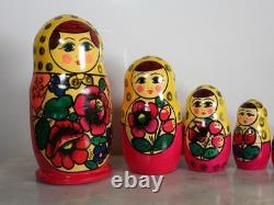 Vintage Handmade 7 Pieces Traditional Russian Nesting Dolls
