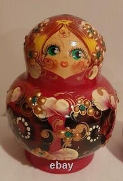 Vintage Handpainted Russian Nesting Dolls Set Of 10