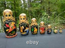 Vintage Handpainted Russian Nesting Dolls Signed Ceprueb Nocag Set of 7