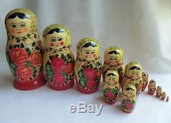 Vintage Huge Set Russian Nesting Dolls USSR 12 Pcs Exc Condition