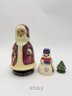 Vintage MATRYOSHKA Nesting Dolls Santa Snowman Christmas Tree Painted Wooden Set