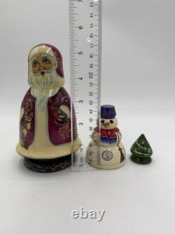 Vintage MATRYOSHKA Nesting Dolls Santa Snowman Christmas Tree Painted Wooden Set