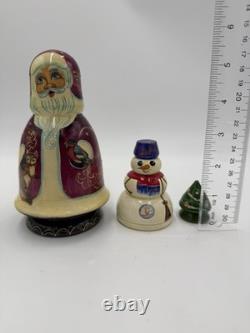 Vintage MATRYOSHKA Nesting Dolls Santa Snowman Christmas Tree Painted Wooden Set