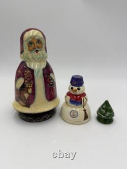 Vintage MATRYOSHKA Nesting Dolls Santa Snowman Christmas Tree Painted Wooden Set