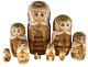 Vintage Matryoshka Russian Nesting Dolls 10 Signed Wood Burned Gold Accent 10pc
