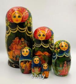 Vintage Matryoshka Russian Nesting Dolls Pushkin's Fairy Tales 6 in 1