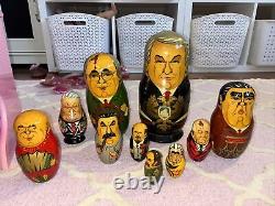 Vintage Matryoshka Russian Soviet Leader Nesting Dolls 13 Piece Set