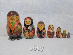 Vintage RARE Hand Painted Farmhouse Theme Nesting Dolls Set Of 7 Handcrafted