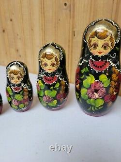 Vintage R. Ceprueb Nocag Hand Painted Signed Russian Nesting Dolls 9 Piece 10.5