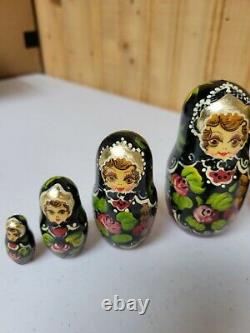 Vintage R. Ceprueb Nocag Hand Painted Signed Russian Nesting Dolls 9 Piece 10.5