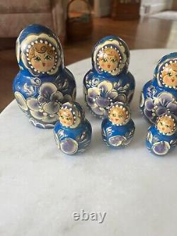 Vintage Russia Nesting Dolls 20 Pieces Blue