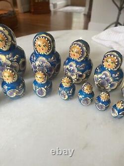 Vintage Russia Nesting Dolls 20 Pieces Blue