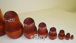 Vintage Russia Wood Carved Nesting Dolls Russian Rulers Signed 9 1/2 Tall 10 Pc