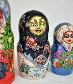 Vintage Russian Christmas/Santa Claus Nesting Dolls / 6 Wood Hand Painted Large