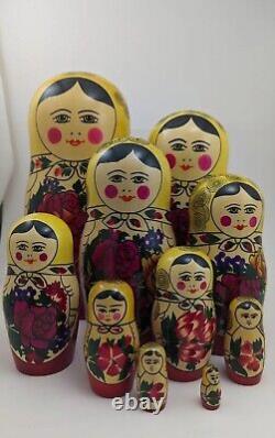 Vintage Russian Doll Matryoshka Nesting Dolls Set Of 10, 10.5 inch