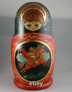 Vintage Russian Fairy Tales Hand Painted Laquer Matryoshka Nesting Dolls 1996