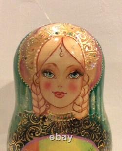 Vintage Russian Fedoskino Style 7 Nesting. Doll Hand Painting Russian Girls