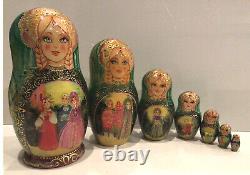 Vintage Russian Fedoskino Style 7 Nesting. Doll Hand Painting Russian Girls