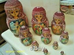 Vintage Russian Hand Painted 10 Piece Matryoshka Dolls, Russian Nesting Dolls