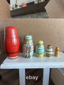 Vintage Russian Hand-painted Wood Nesting Dolls Set 0f 5 Little Red Riding Hood