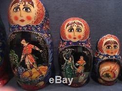 Vintage Russian Lacquer Nesting Doll Wood Stacking Matryoshka Signed Frog Prince