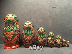 Vintage Russian Lacquer Nesting Doll Wood Stacking Matryoshka Signed Frog Prince